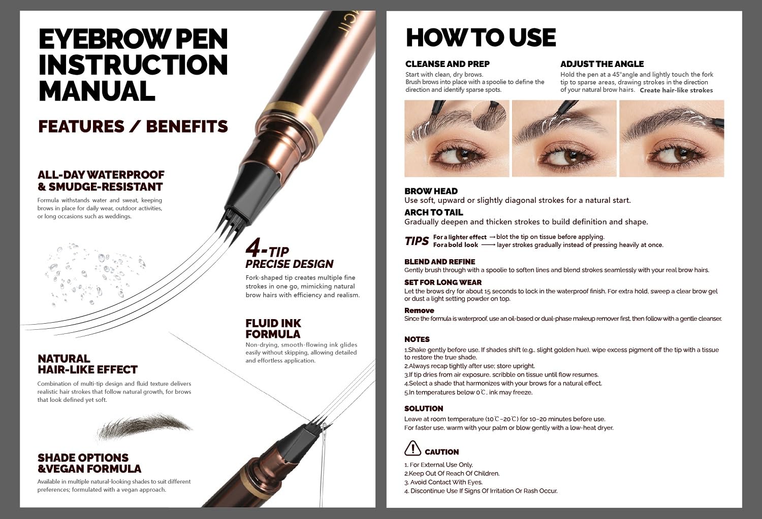 Espoce brow brushes 2-pack shown beside the pen for versatile styling.