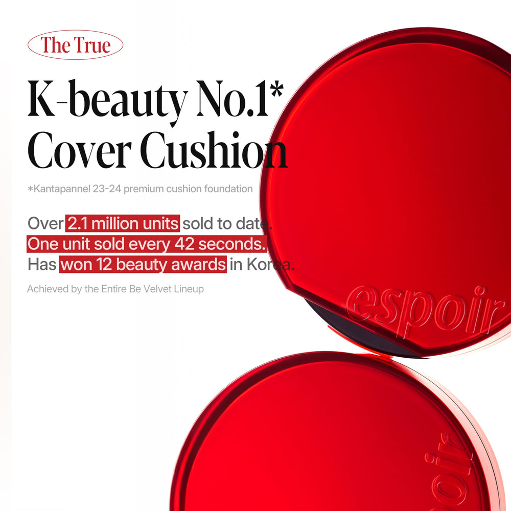 Espoir Be Velvet Cushion Foundation close-up texture highlights buildable coverage
