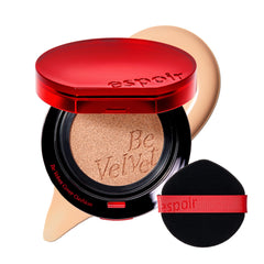 Espoir Be Velvet Cushion Foundation 22 Petal compact shows a smooth satin finish for all-day wear