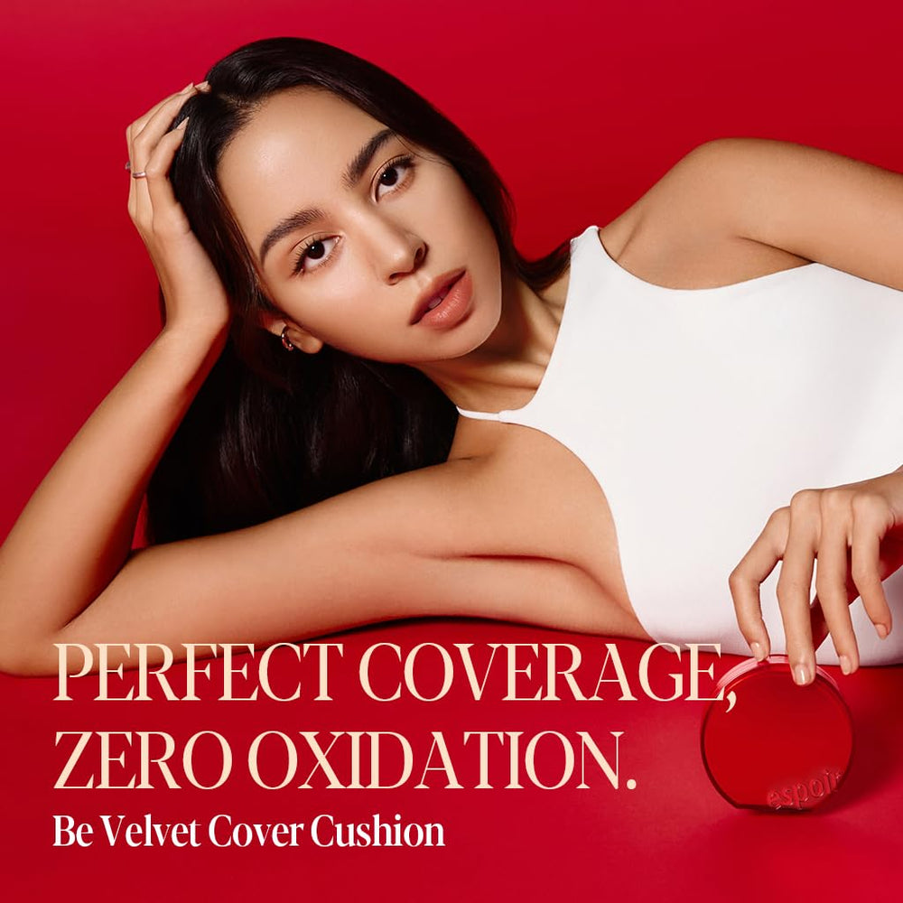Espoir Be Velvet Cushion Foundation on skin demonstrates natural satin-matte finish for daily looks