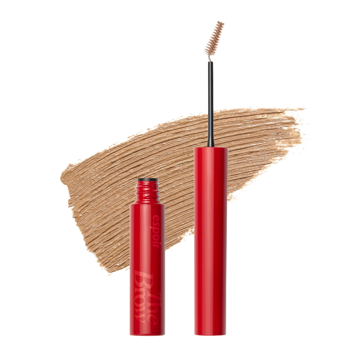 Espoir The Brow Color Fixing Cara envase y aplicador visibles, fijación suave.