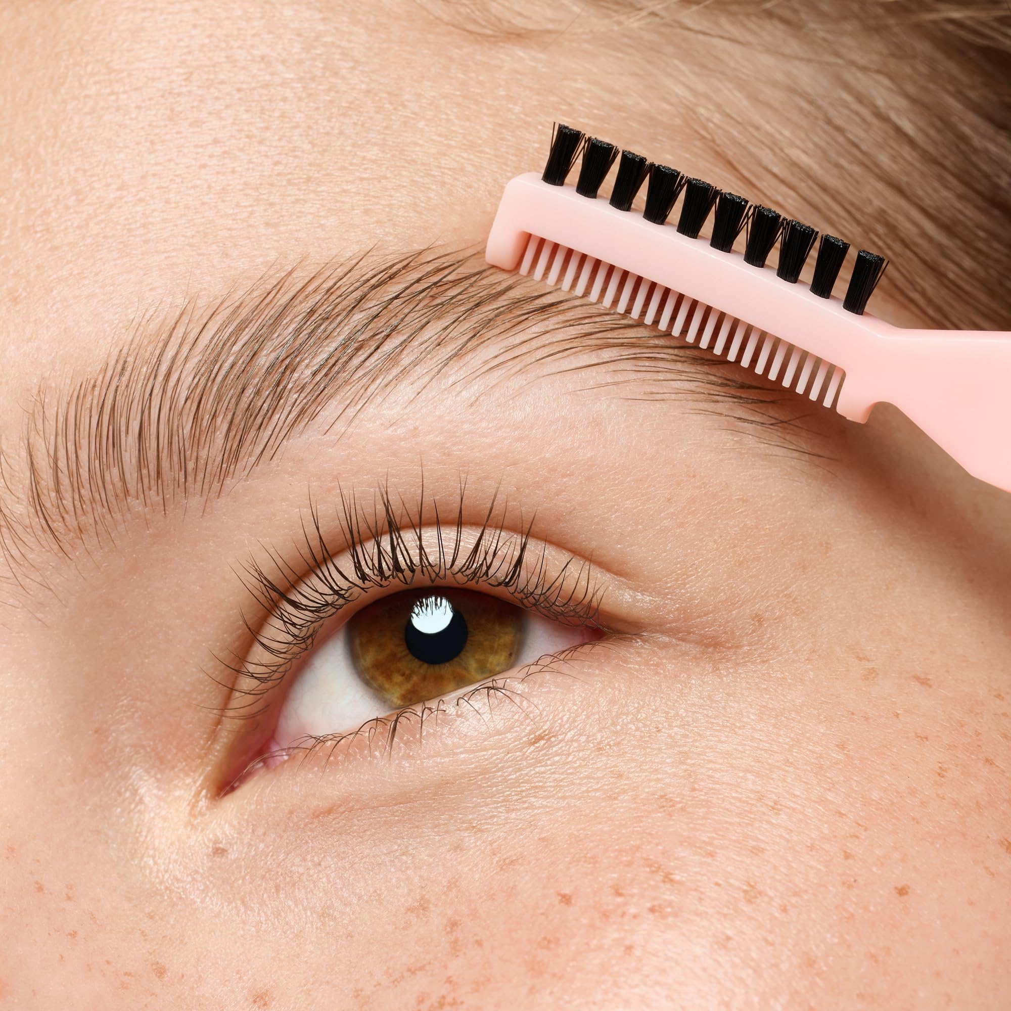 essence brow lift & freeze glue swatch demonstrates flake-free hold.