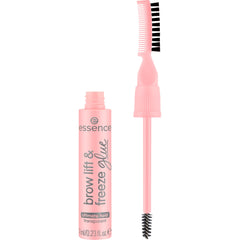 essence brow lift & freeze glue packaging close-up shows vegan, cruelty-free status.