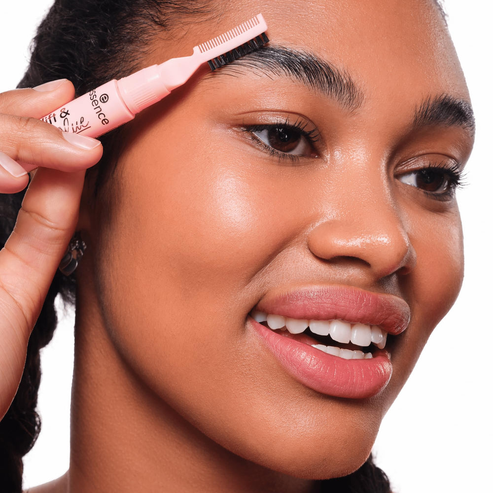 essence brow lift & freeze glue vegan cruelty-free badge on packaging.