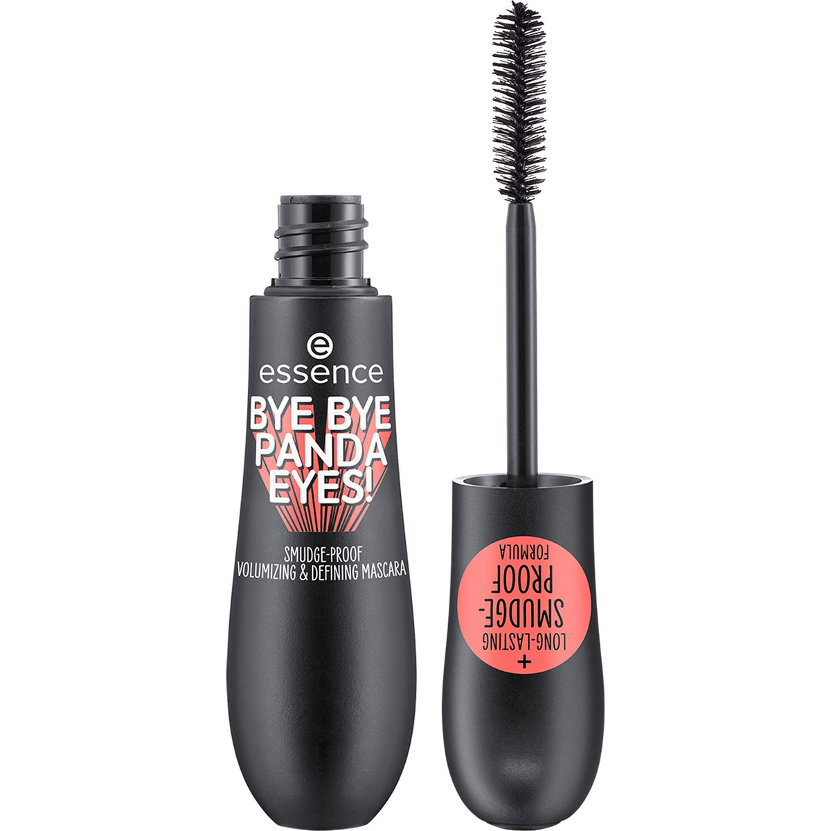essence Bye Bye Panda Eyes tubing mascara wand close-up for precise, smudge-proof definition