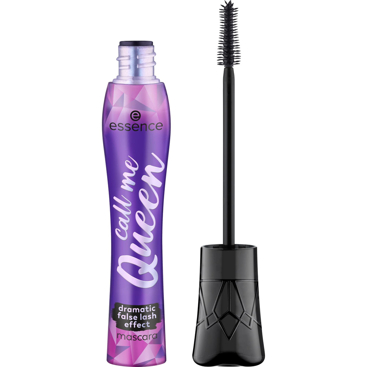 essence Call Me Queen dramatic mascara bottle shows bold volume for evening looks.