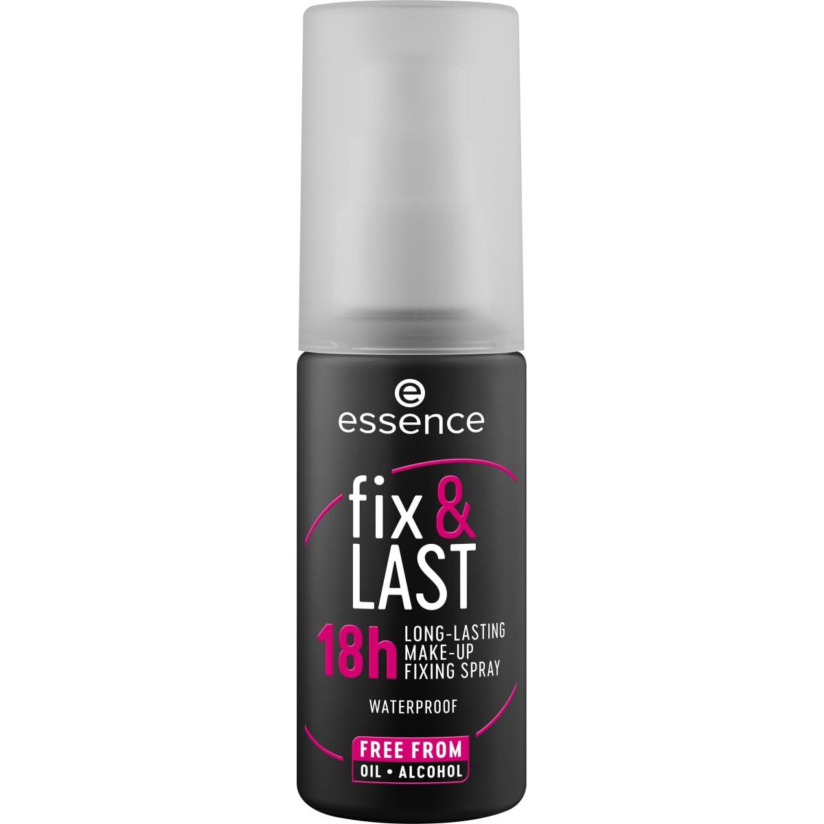 Essence Fix Last 18H mist bottle locks makeup with a lightweight finish.