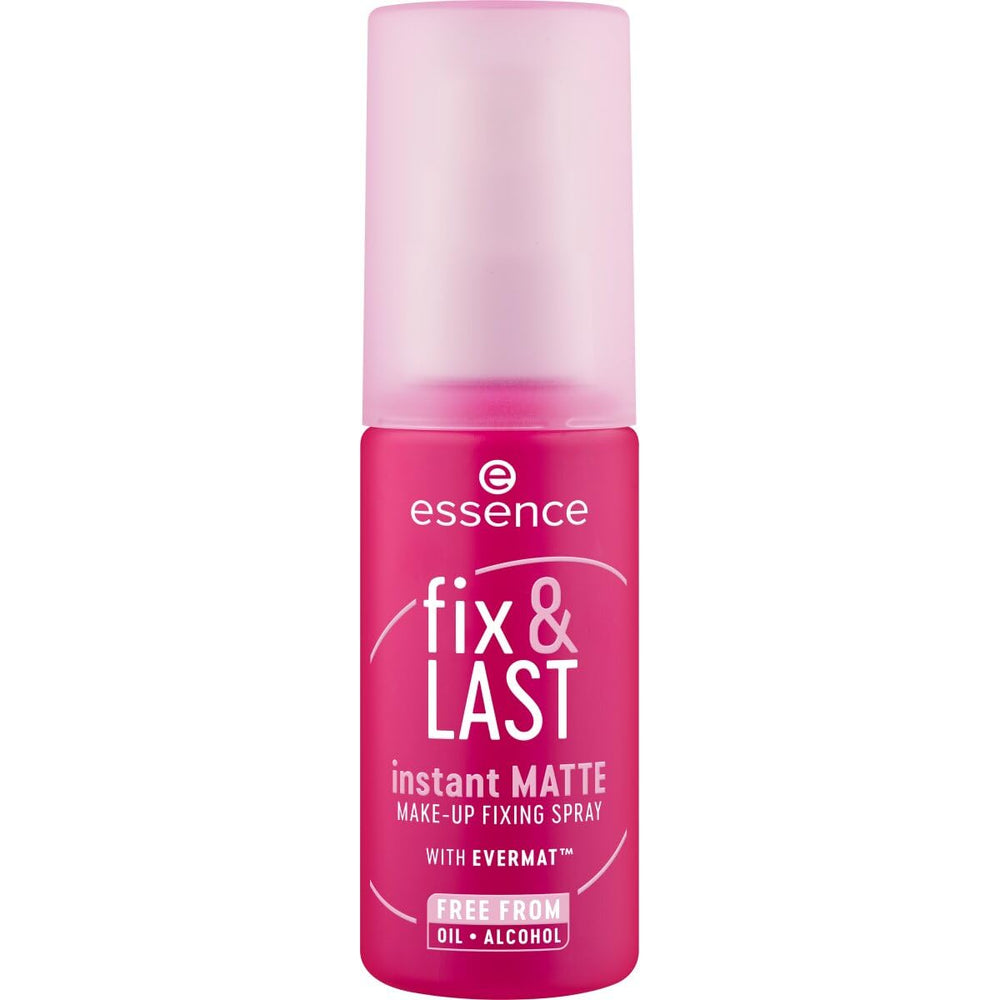essence Fix & Last bottle showcasing a soft matte finish for long-lasting makeup.