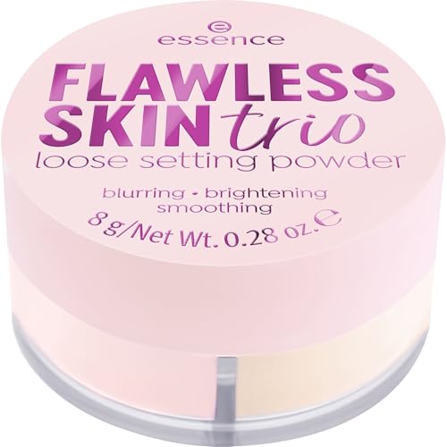 Pigmentos triados de Essence Flawless Skin Trio para corrección suave y luminosa.