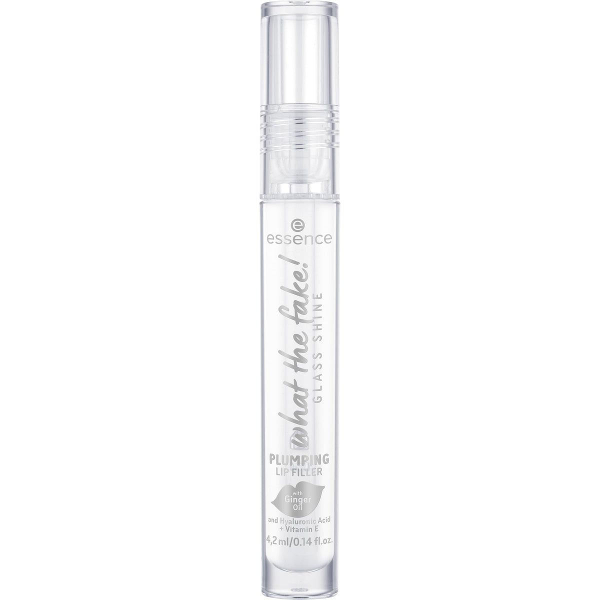 essence What the Fake! Glass Shine Lip Filler ginger oil for plump, hydrated lips.