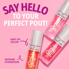 essence Hydra Kiss Lip Oil nourishes lips with jojoba oil and vitamin E.
