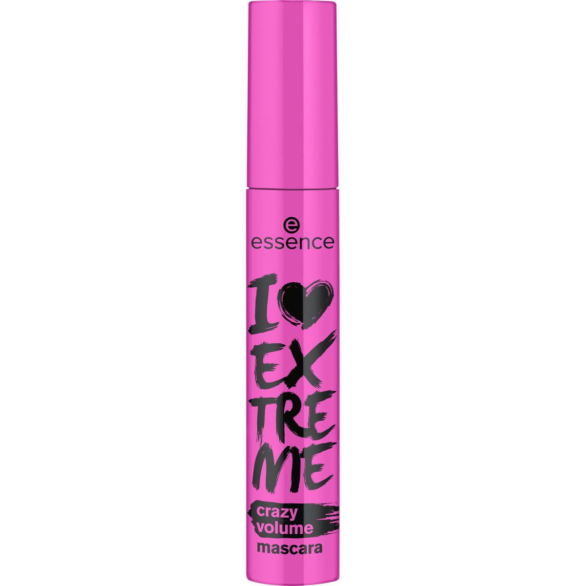 essence I Love Extreme Crazy Volume Mascara bottle close-up showing bold pigment