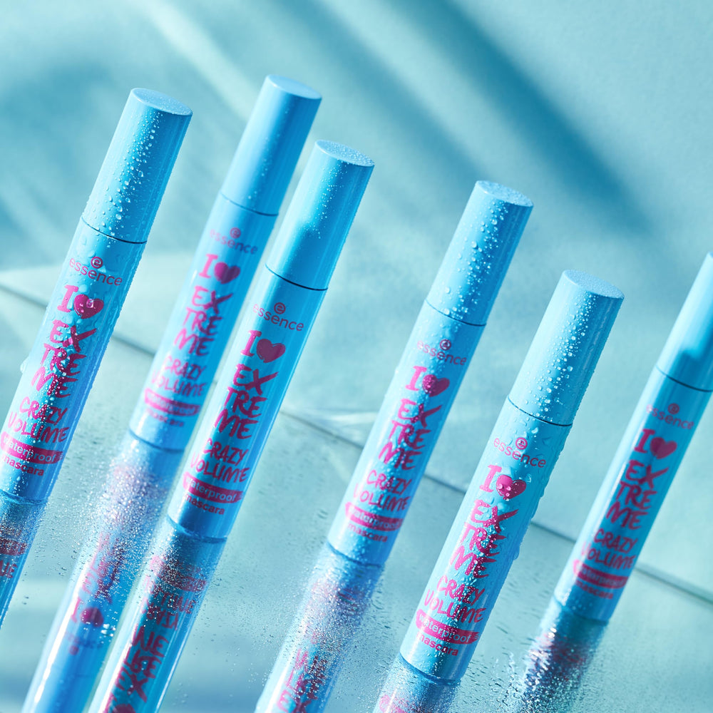 essence I Love Extreme mascara showcases dramatic lashes with vegan cruelty-free promise.