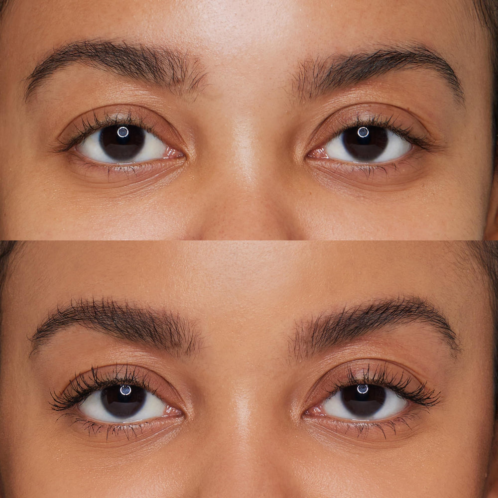 essence I Love Extreme mascara lashes before and after close-up reveal dramatic results.