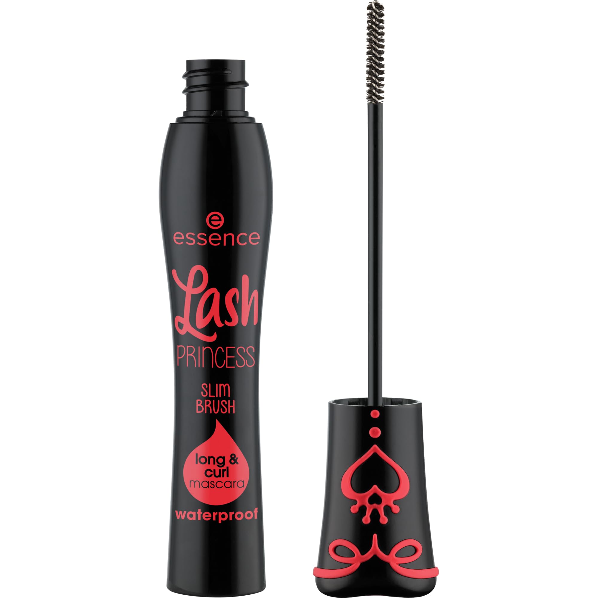 Essence Lash Princess Slim Brush mascara wand highlights precise lift for clean definition.