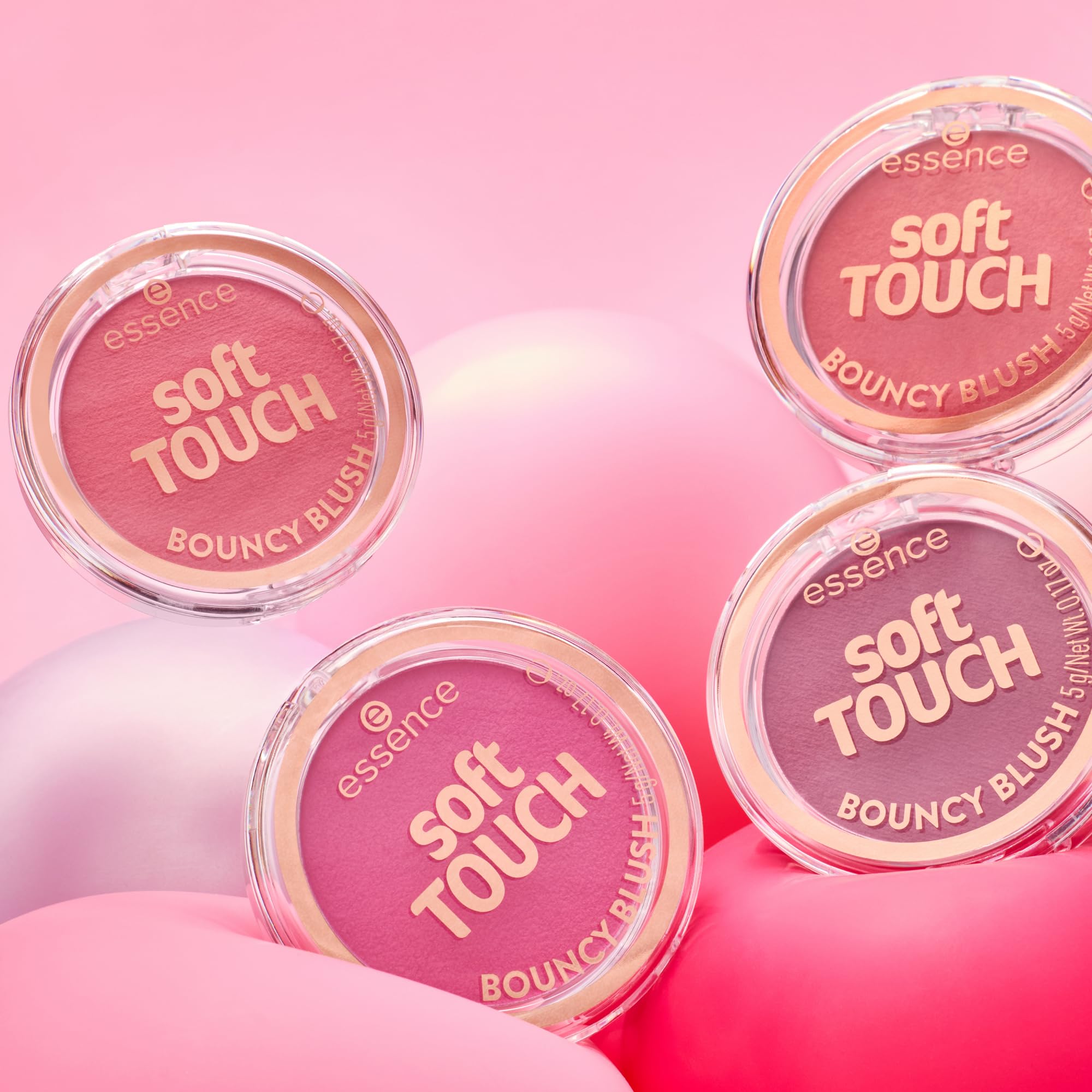 essence Soft Touch Bouncy Blush Electric Peony shade on warm pink cheeks.