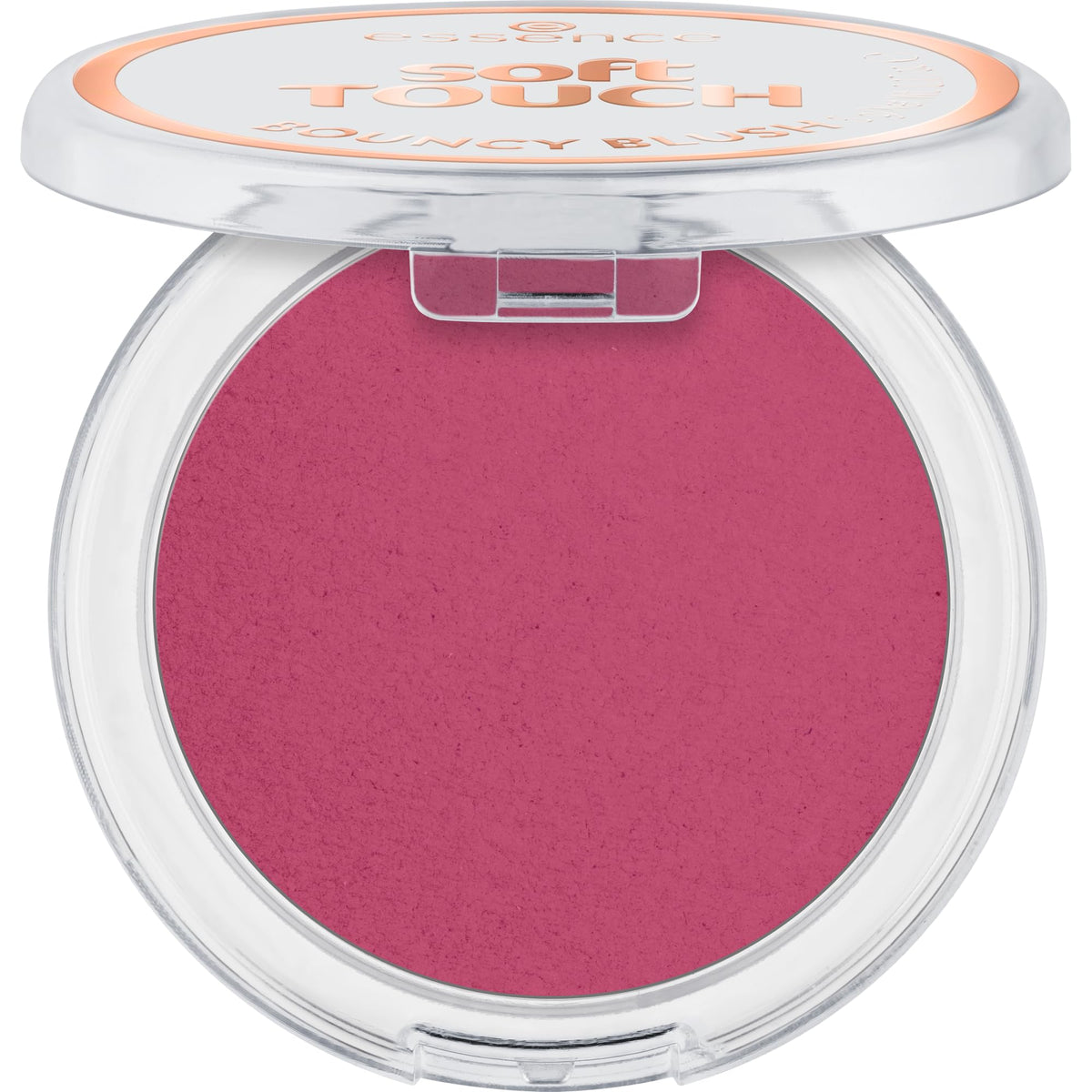 essence Soft Touch Bouncy Blush swatch Electric Peony for a natural, lasting flush.