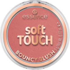 essence Soft Touch Bouncy Blush swirled on cheek demonstrates buildable color.