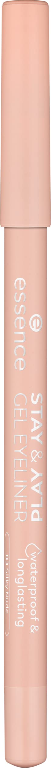 essence Stay & Play Gel Eyeliner application tip swatch demonstrates bold smooth color payoff.