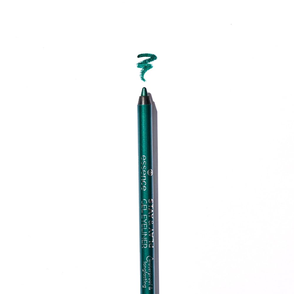 essence Stay & Play Gel Eyeliner Emerald Dragon swatches reveal vibrant color with a smooth, easy glide.
