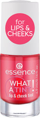 essence What a Tint lip-cheek tint applied to cheek for blendable color