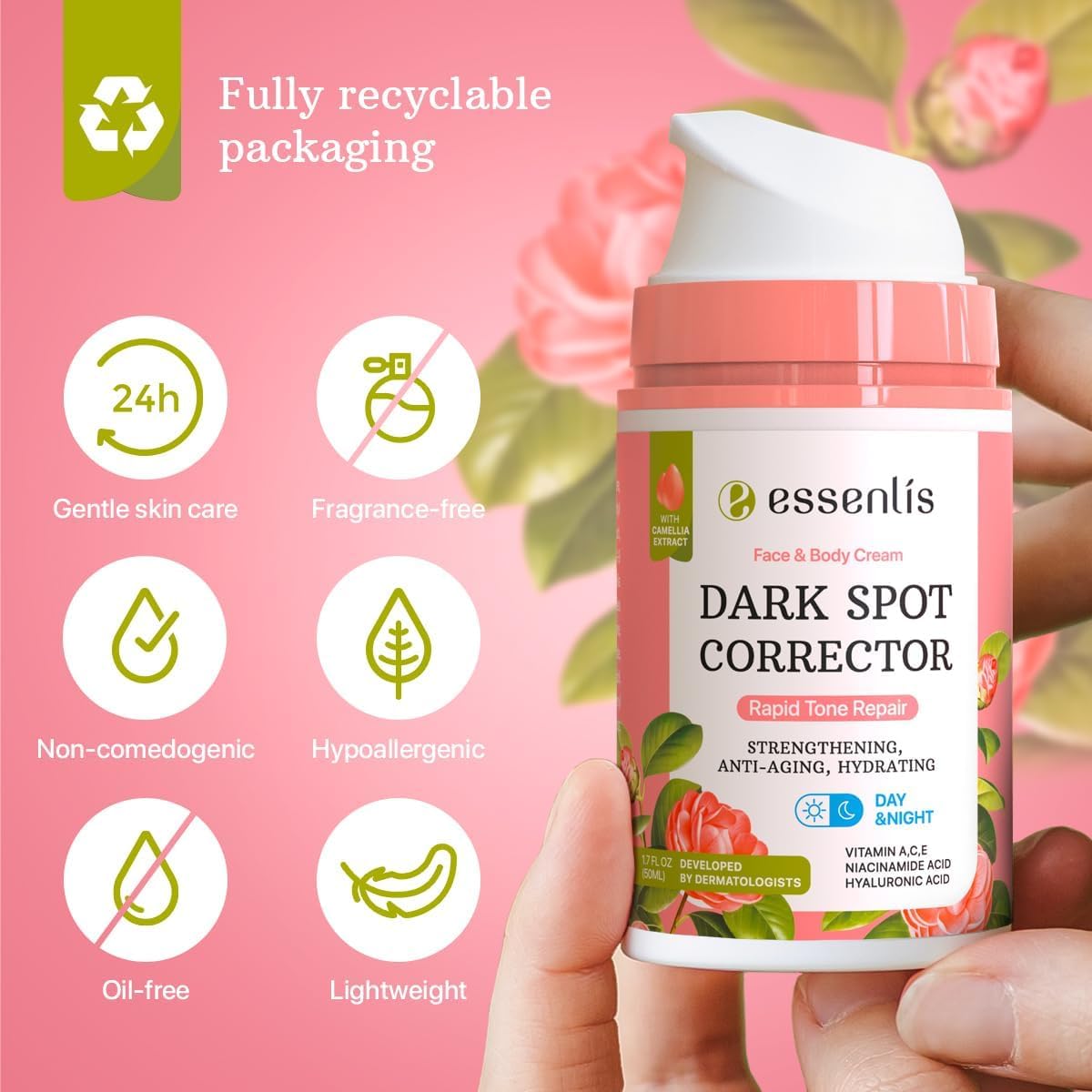 ESSENLIS dark spot remover knees elbows shows improved texture and even tone.