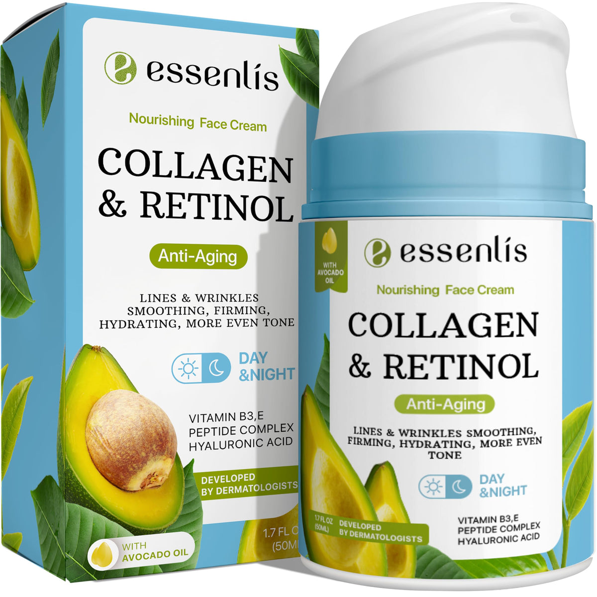 ESSENLIS crema facial colageno en botella para firmeza y tersura