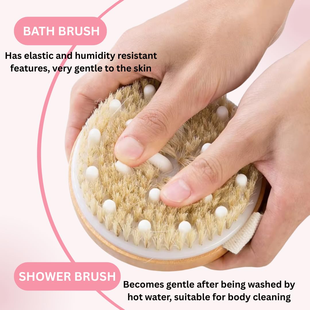 Essential Aura brush stimulates circulation with firm bristles for a refreshing routine.