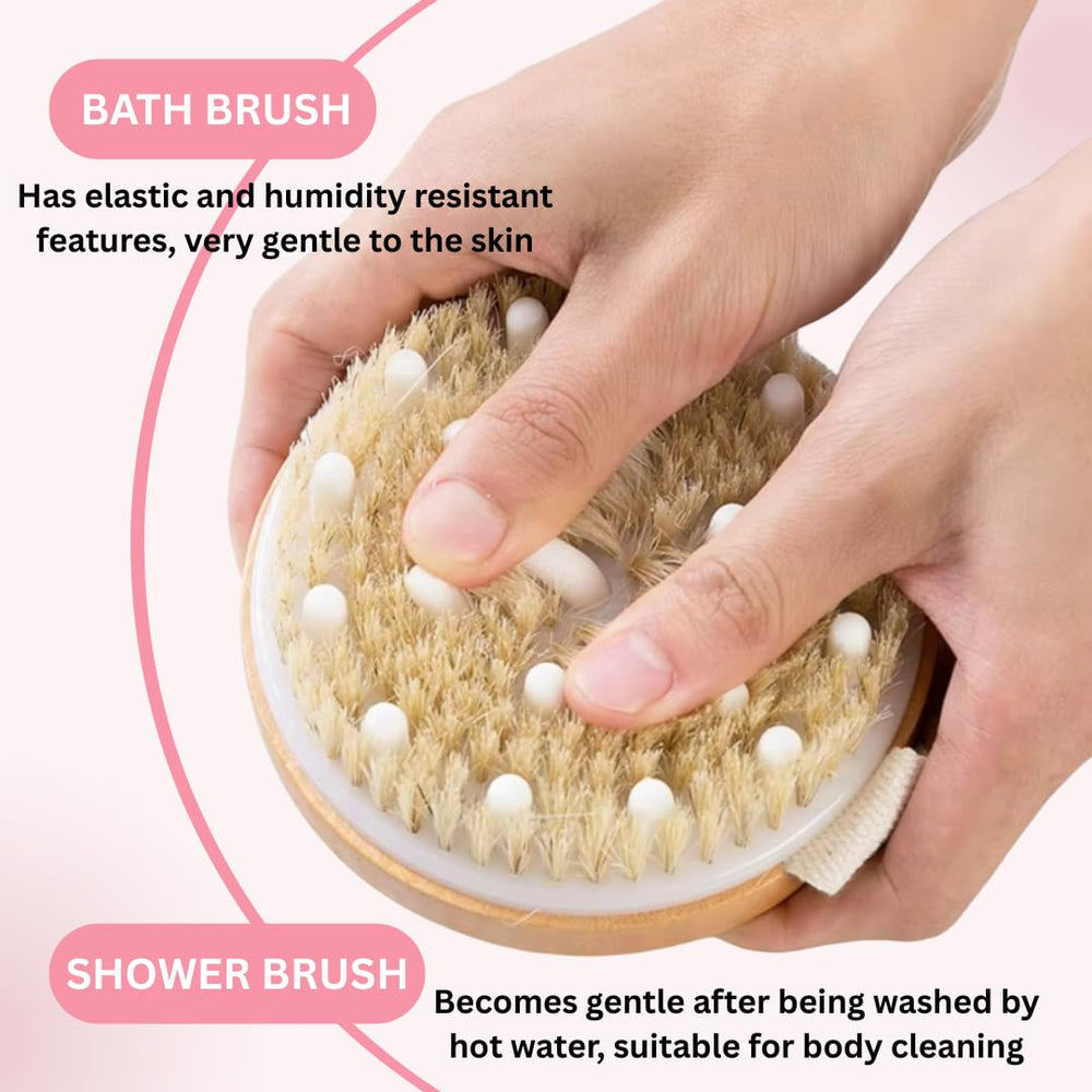 Essential Aura brush stimulates circulation with firm bristles for a refreshing routine.