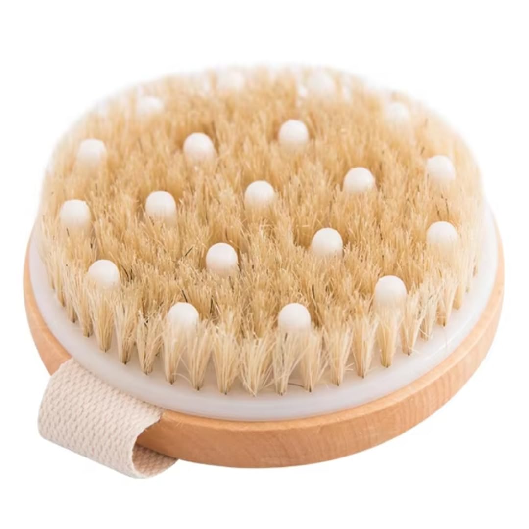 Essential Aura dry body brush with natural bristles for gentle exfoliation and smoother skin.