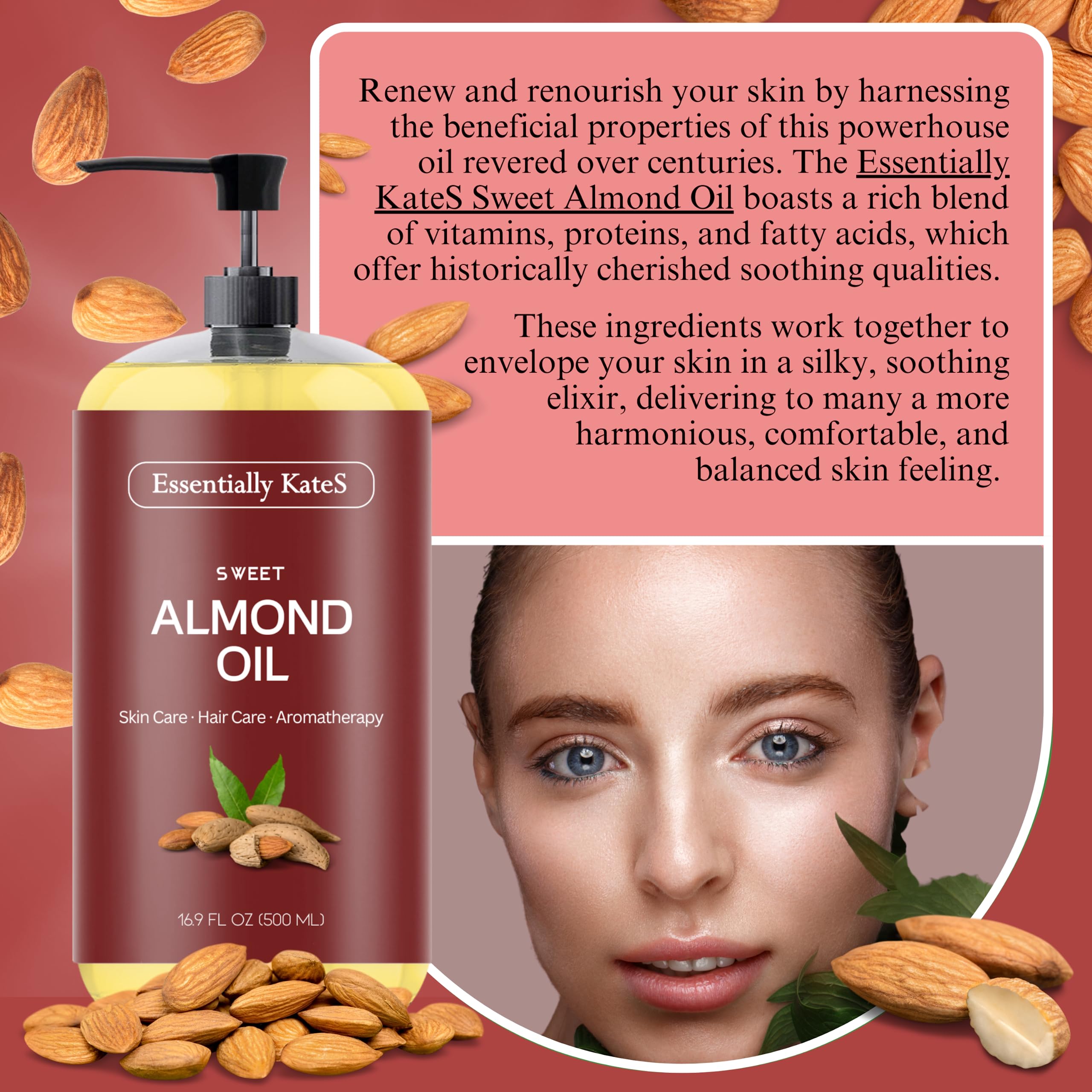 Essentially KateS Aceite de almendras en gotero, textura ligera ideal para piel.