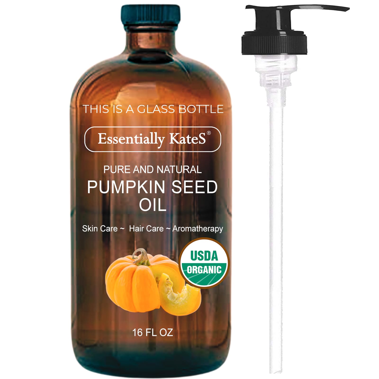 Essentially KateS aceite semilla calabaza, botella de vidrio, hidratación suave para la piel.