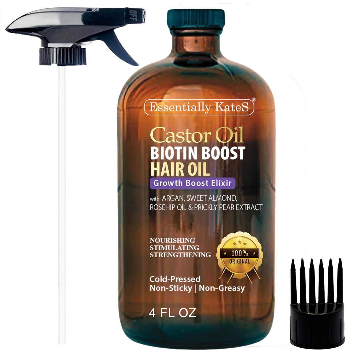 Essentially KateS Castor Oil bottle with biotin blend for stronger, shinier hair and scalp nourishment.