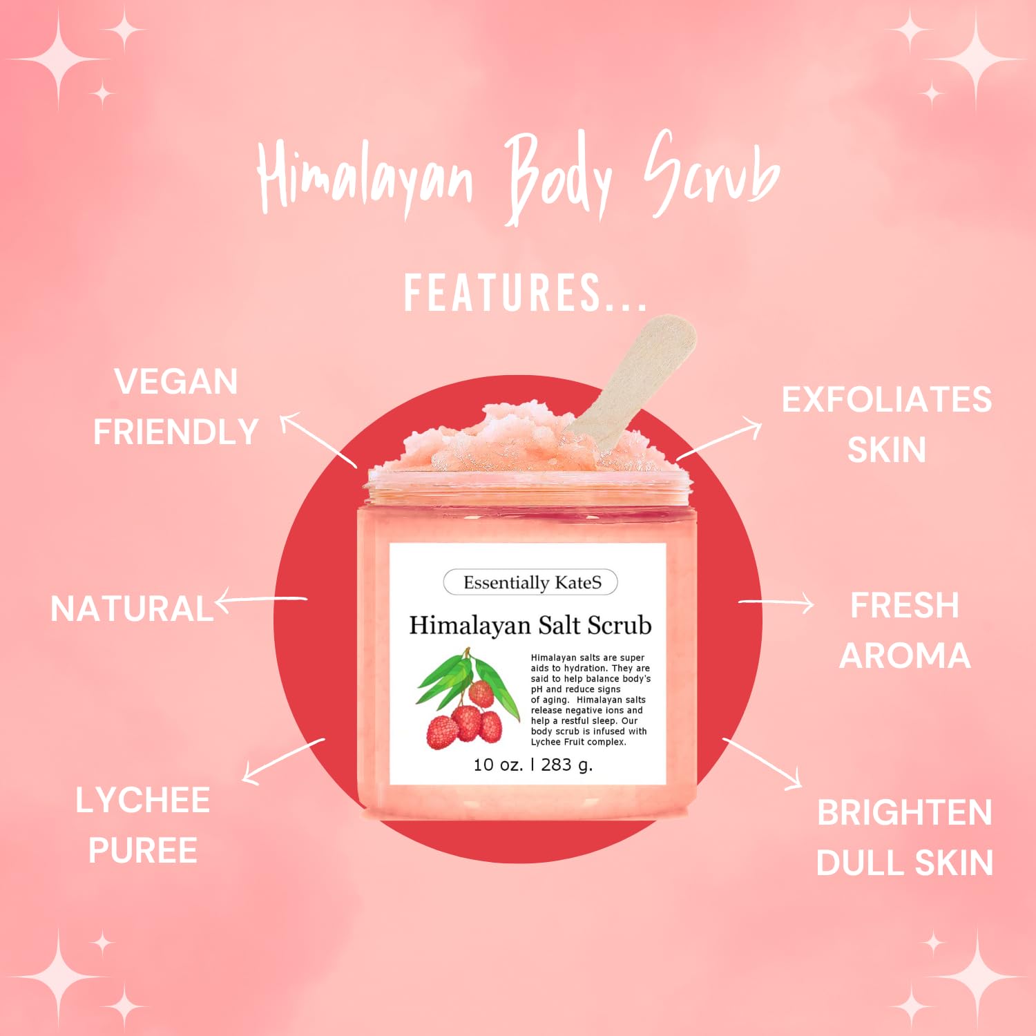 Essentially KateS exfoliante sal-himalaya: cristales visibles para renovación suave de la piel.