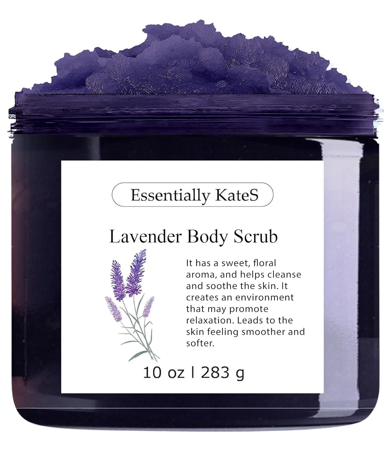 Essentially KateS - botella del exfoliante de lavanda con sal: exfoliación suave para piel radiante