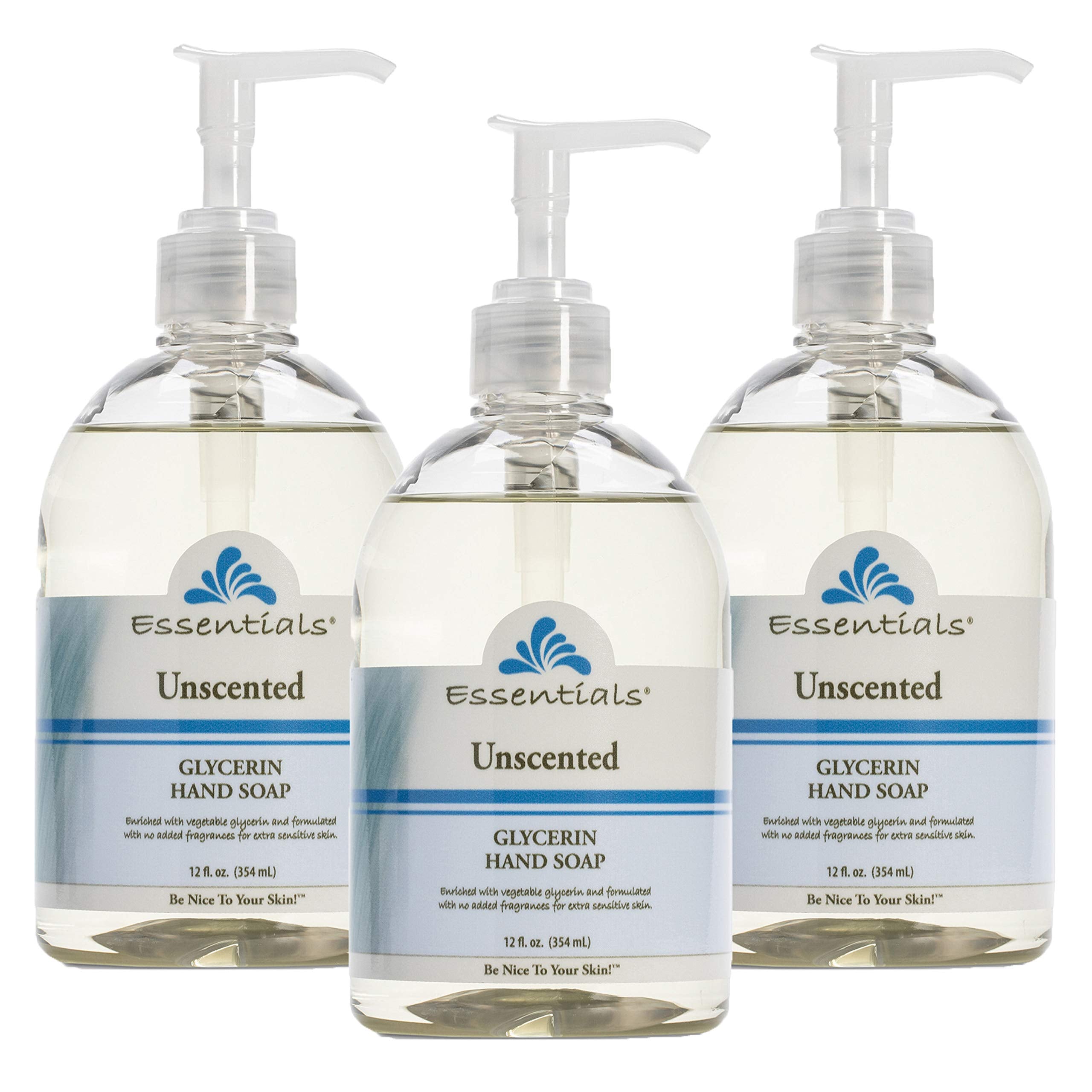 Essentials jabón líquido de manos con glicerina en dispensador, 3-pack, hidrata la piel.