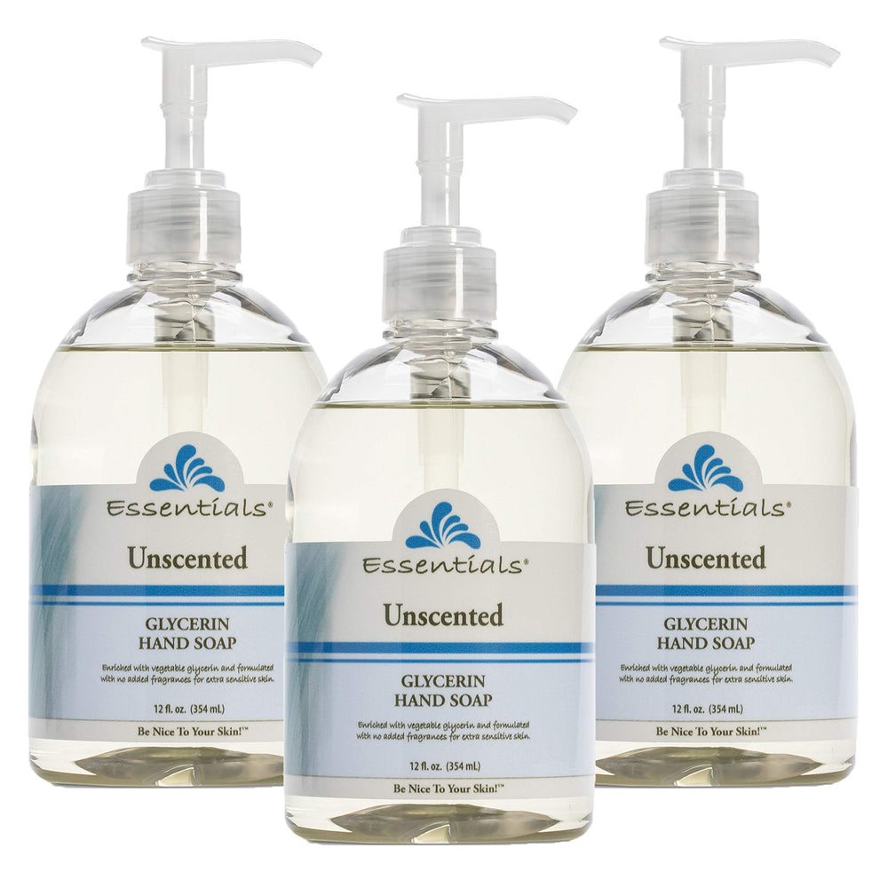 Essentials jabón líquido de manos con glicerina en dispensador, 3-pack, hidrata la piel.