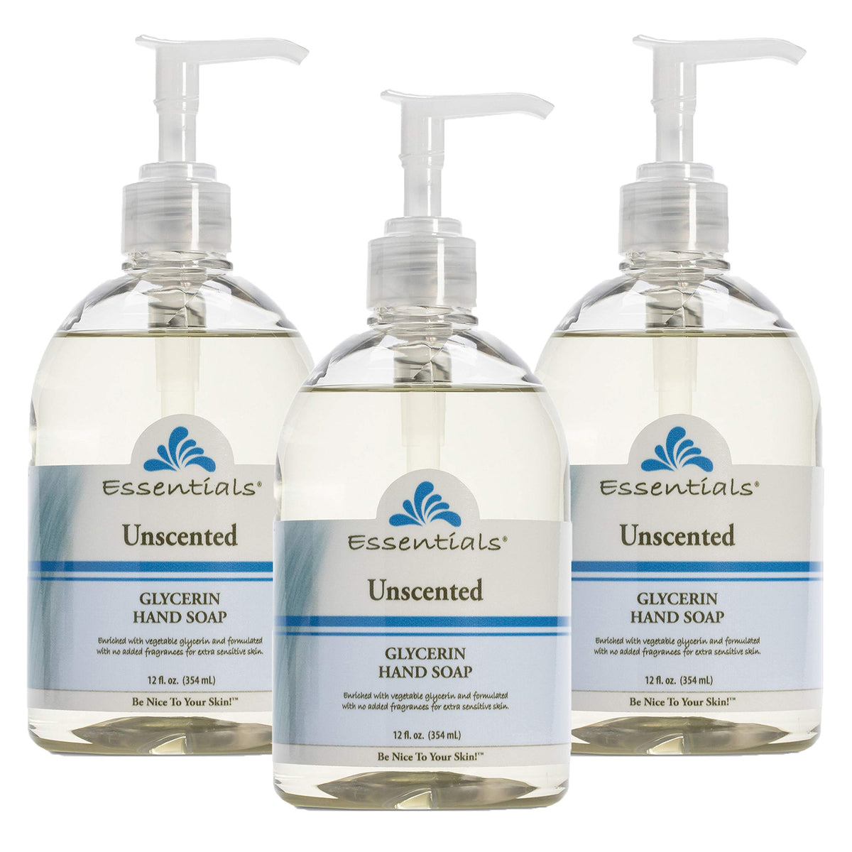 Essentials jabón líquido de manos con glicerina en dispensador, 3-pack, hidrata la piel.