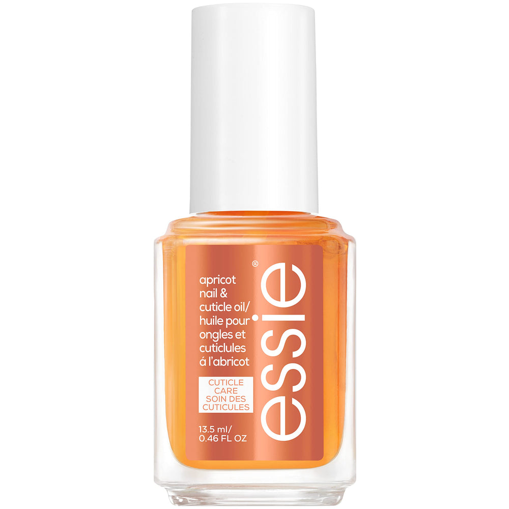 essie apricot cuticle oil bottle showing nourishing formula for smoother cuticles