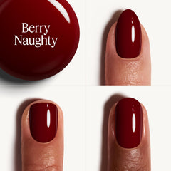 Berry Naughty de essie ofrece acabado brillante que realza el color profundo.
