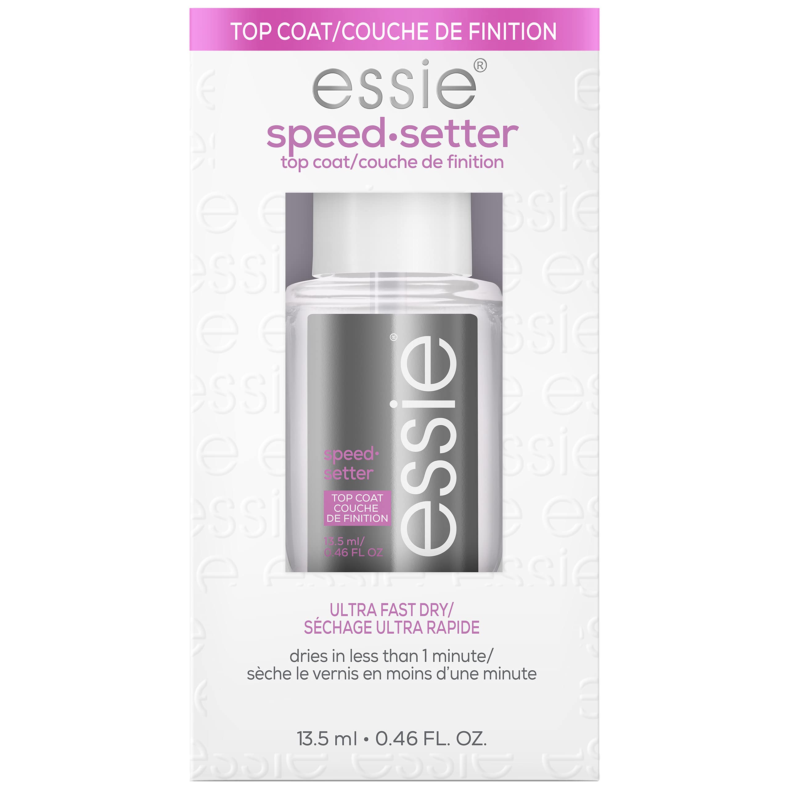 essie capa superior secado rápido para acabado brillante.