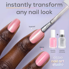 essie chrome swatch on nails demonstrates dimensional shimmer and metallic glow