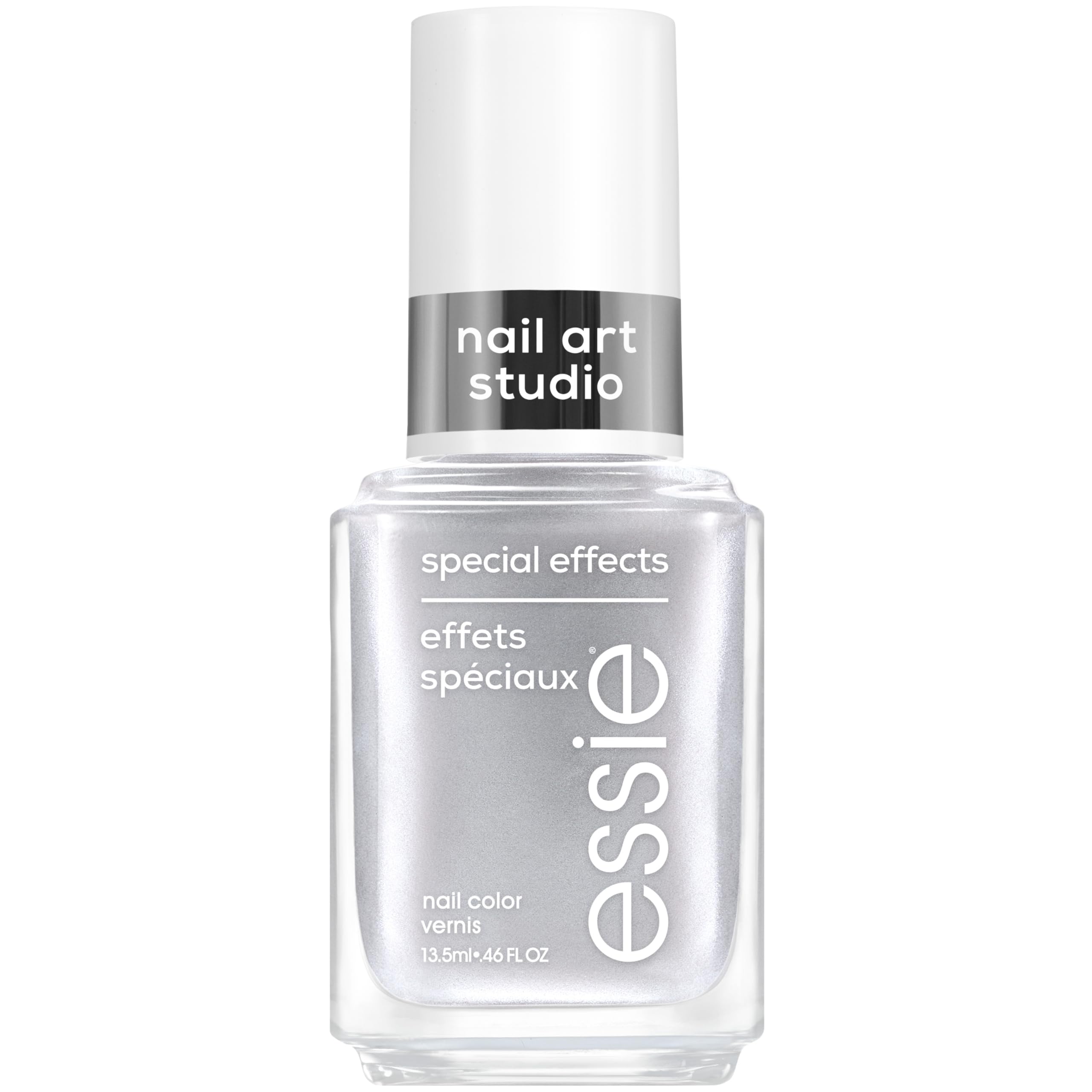 essie Cosmic Chrome bottle shows a bold silver chrome finish for at-home manis