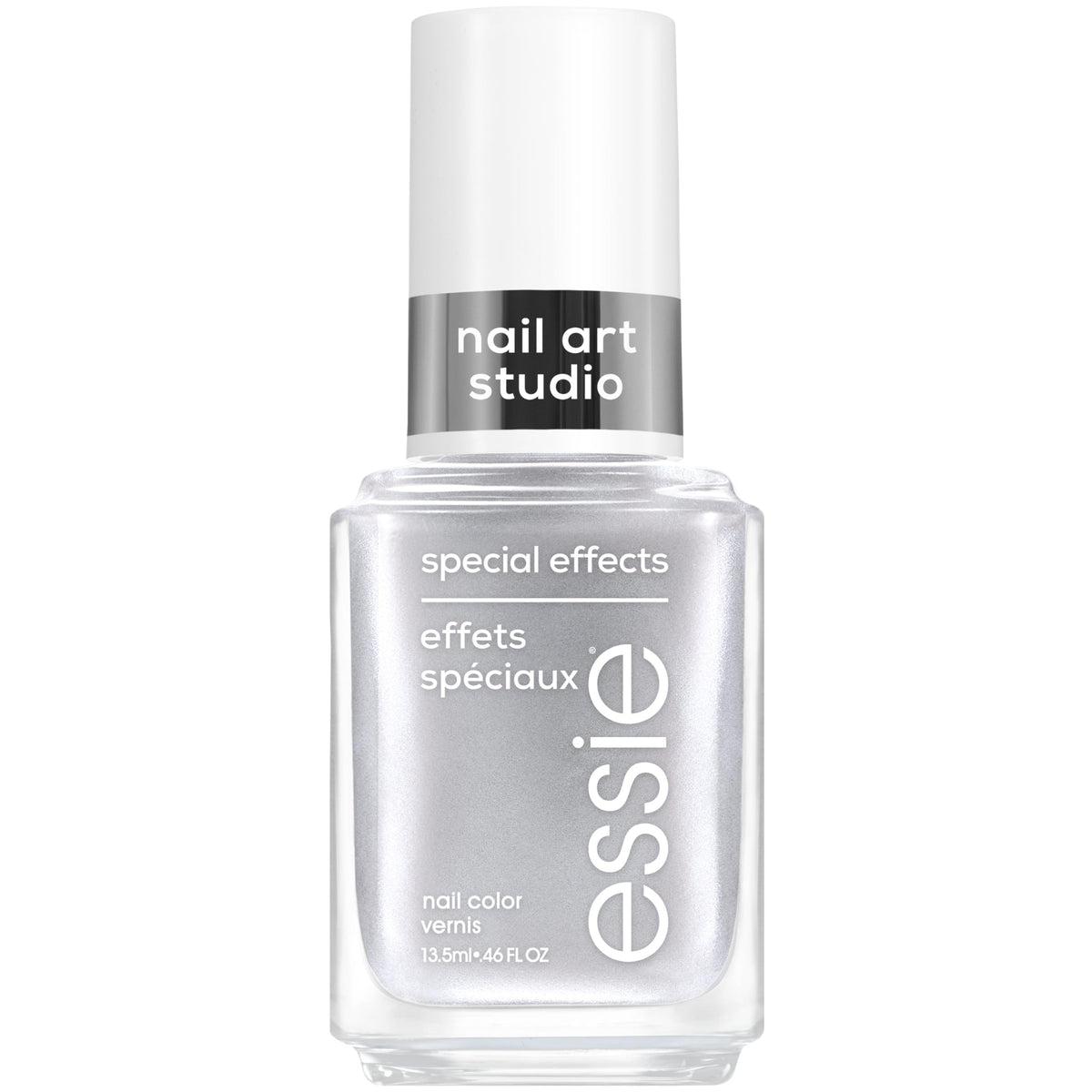 essie Cosmic Chrome bottle shows a bold silver chrome finish for at-home manis