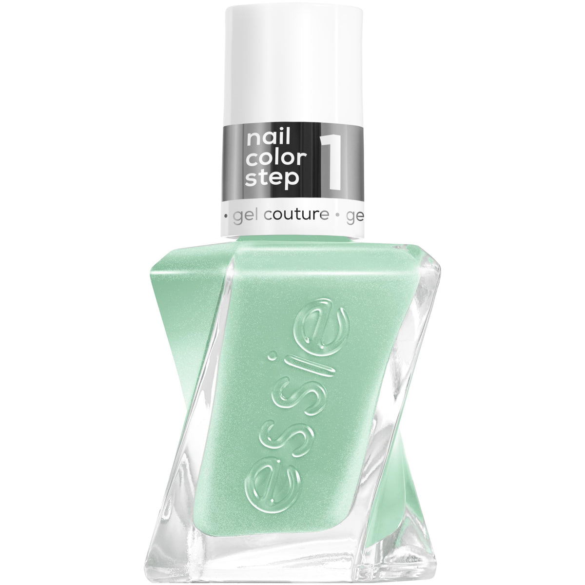 essie Gel Couture Be Dazzled frente a la botella, color verde salvia suave, para iniciar manicure
