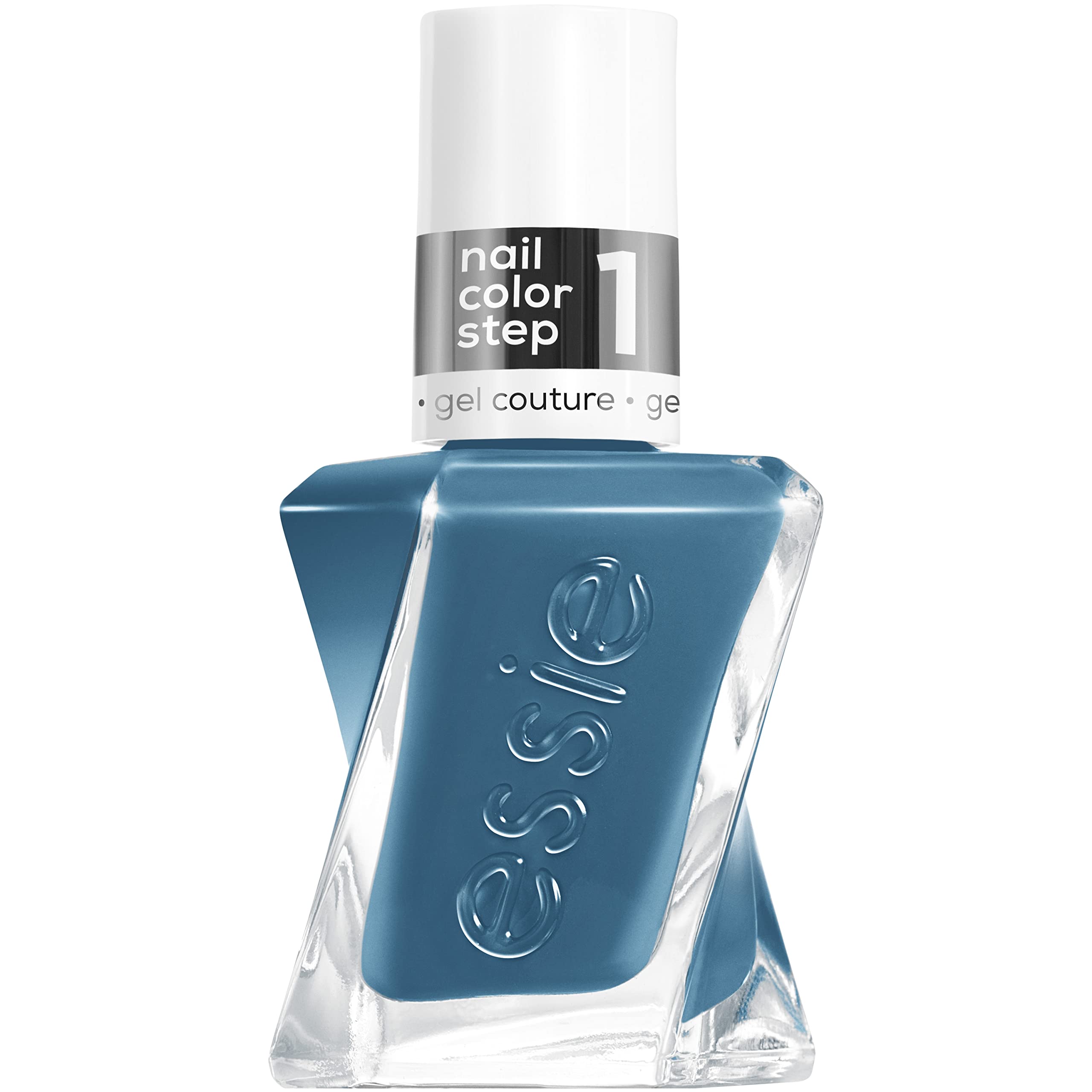 essie gel couture Cut Loose en tono azul, acabado cremoso y duradero.