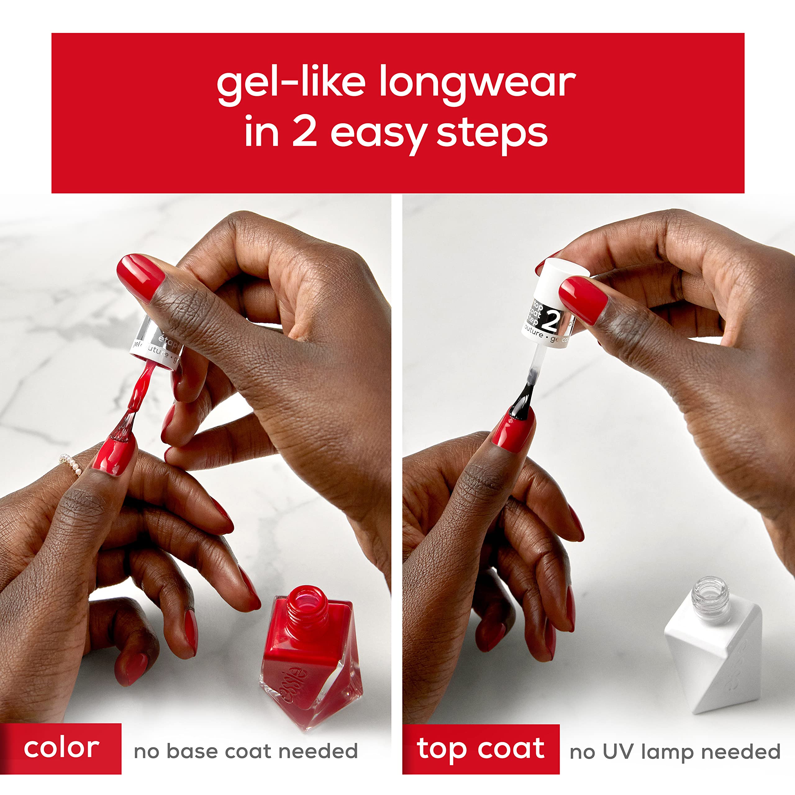essie gel couture sin lámpara UV y fórmula vegana sin crueldad.