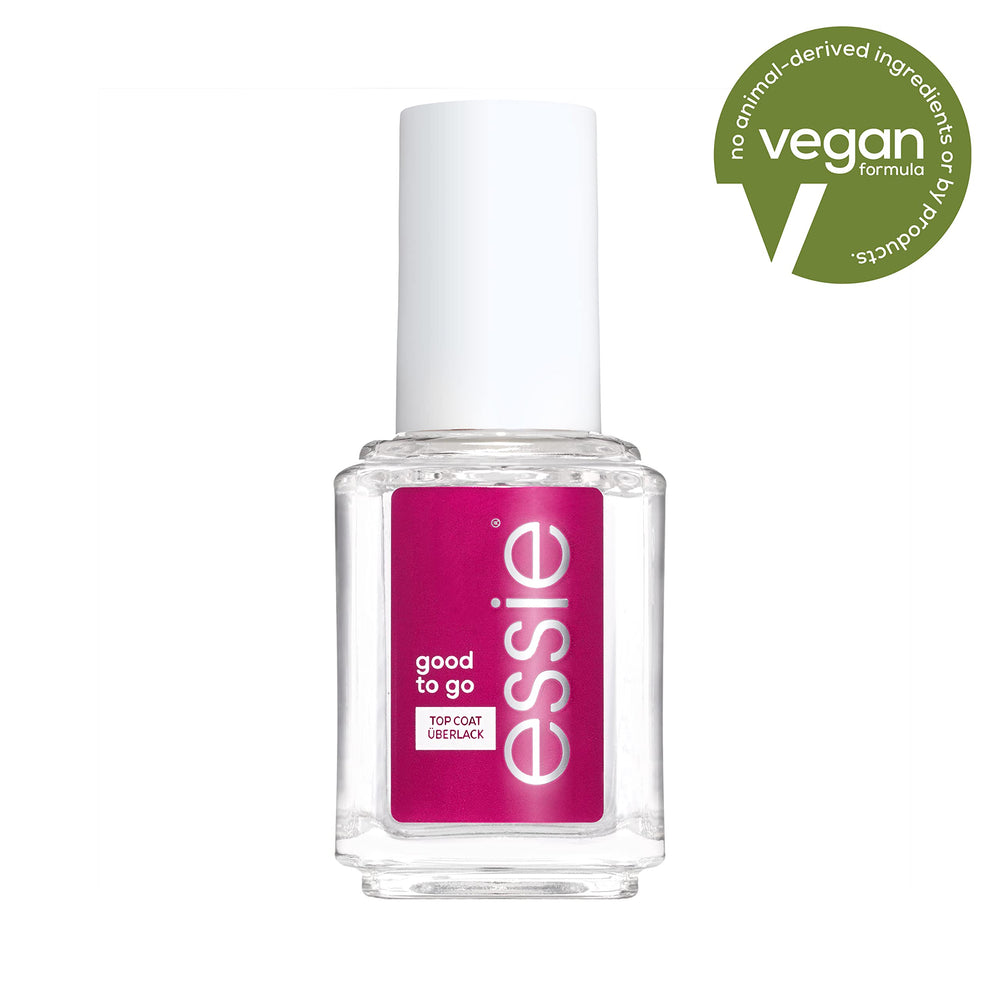 essie Good to Go top coat brush applying for a smooth, fast-dry manicure