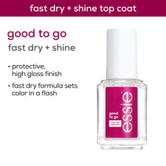 essie Good to Go top coat drying on nails after color for a brilliant gloss