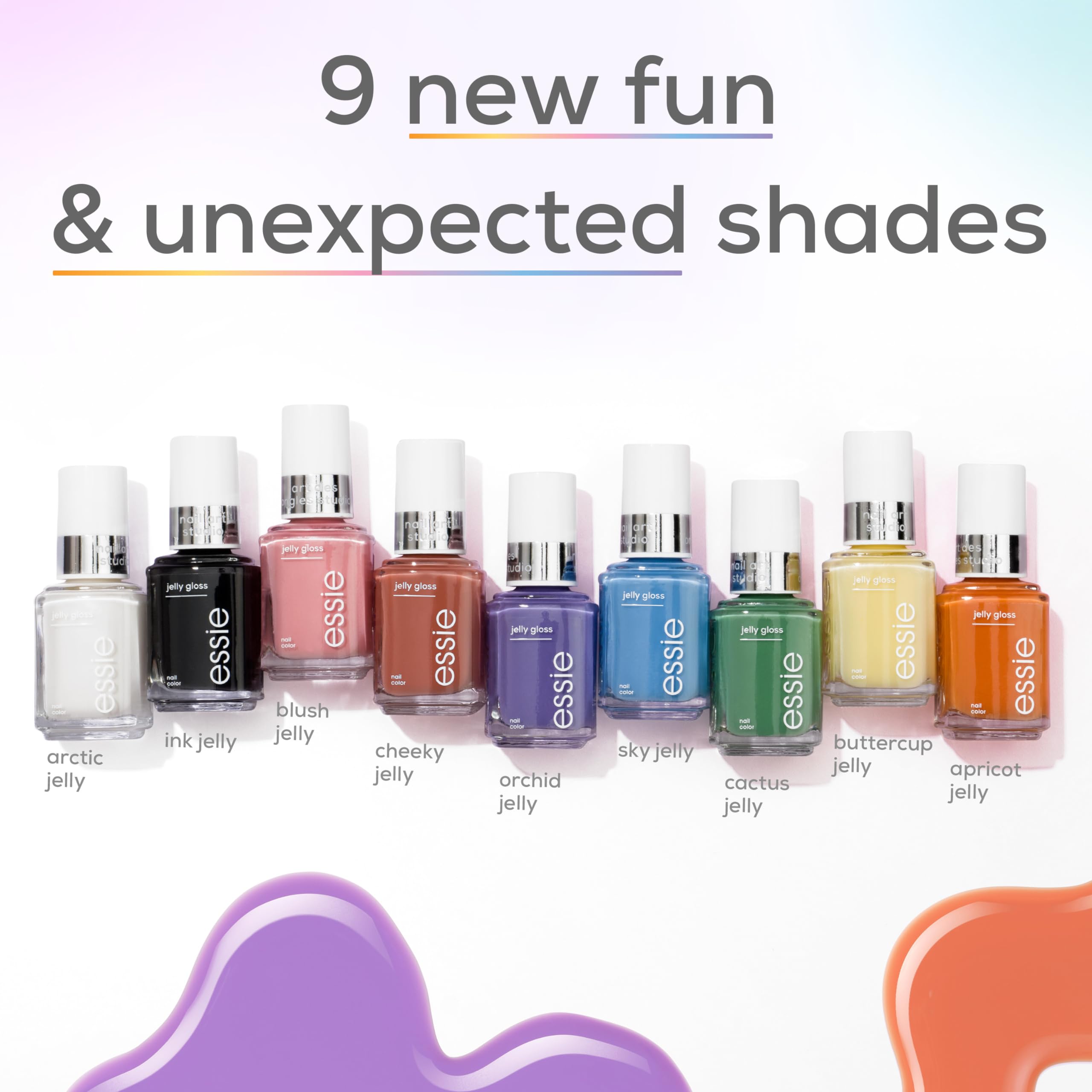 essie Jelly Gloss acabado liso y sin rayas para color uniforme.